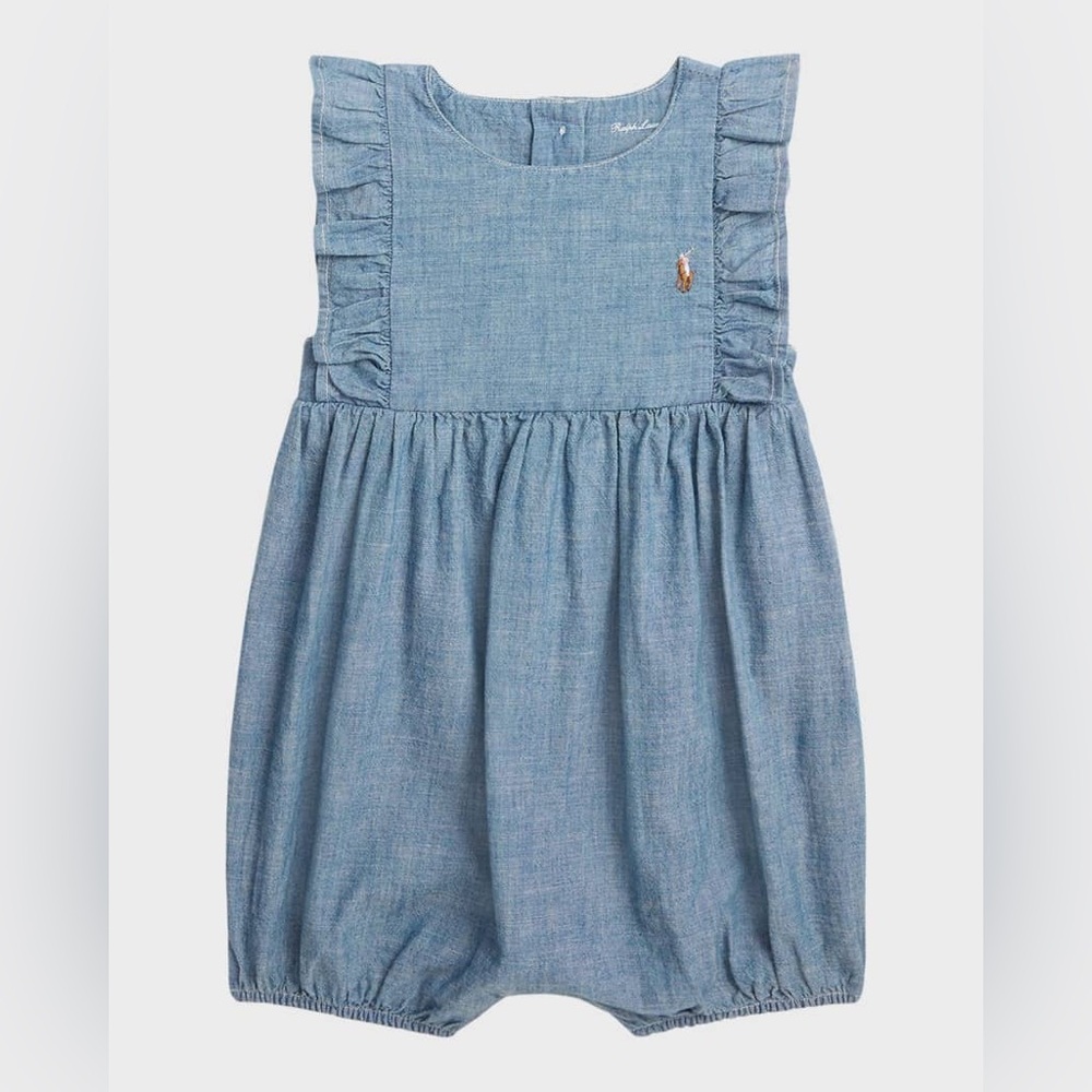 Ralph Lauren Girl's Cotton Chambray Sleeveless Bubble One-Piece Shortalls